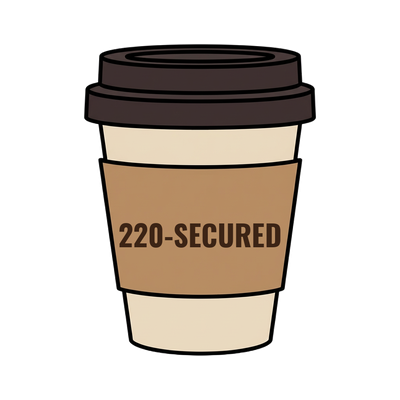 220-SECURED on a coffee cup