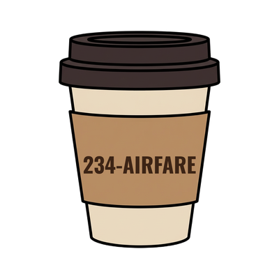 234-AIRFARE on a coffee cup