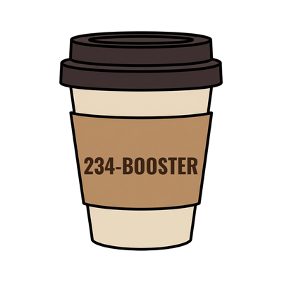 234-BOOSTER on a coffee cup