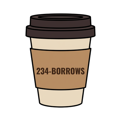 234-BORROWS on a coffee cup