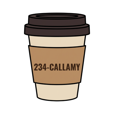 234-CALLAMY on a coffee cup