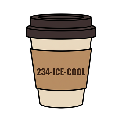 234-ICE-COOL on a coffee cup