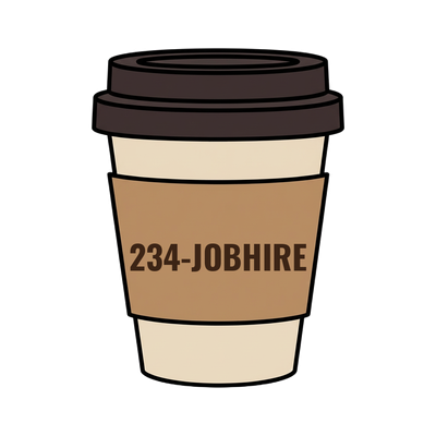 234-JOBHIRE on a coffee cup