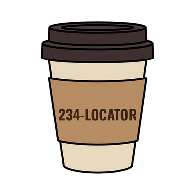 234-LOCATOR on a coffee cup
