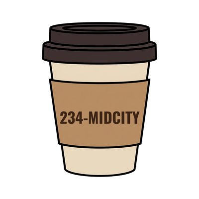 234-MIDCITY on a coffee cup