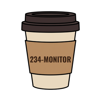 234-MONITOR on a coffee cup
