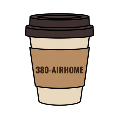 380-AIRHOME on a coffee cup