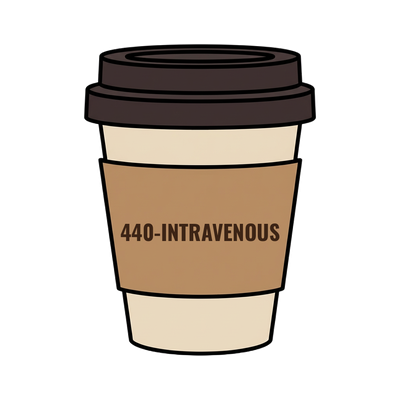 440-INTRAVENOUS on a coffee cup