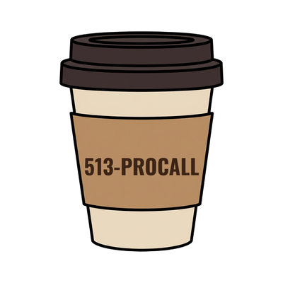 513-PROCALL on a coffee cup
