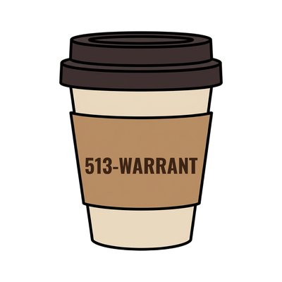 513-WARRANT on a coffee cup