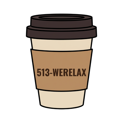 513-WERELAX on a coffee cup