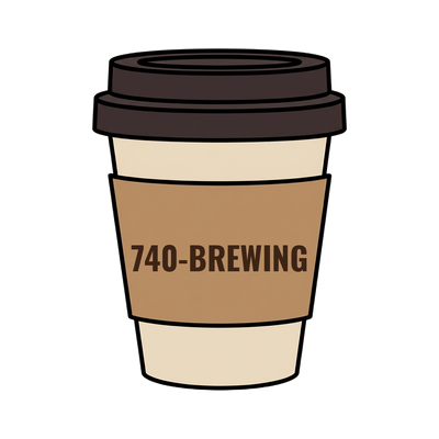 740-BREWING on a coffee cup