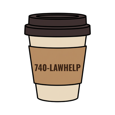740-LAWHELP on a coffee cup